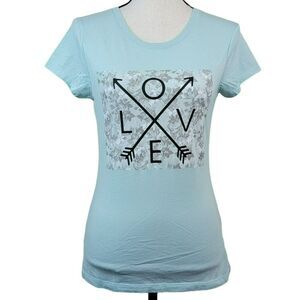 Love Graphic Tshirt Juniors Sz L Blue Gray Floral Arrows Short Sleeve Shirt‎ Top